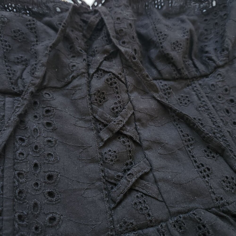 Edikted Liora Lacy Cotton Mini Dress Black Strapless Eyelet Ruffled Feminine - Picture 7 of 14